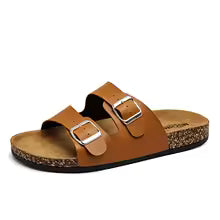 Retro Leather Cork Slides