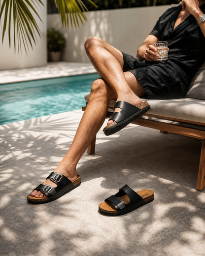 Retro Leather Cork Slides