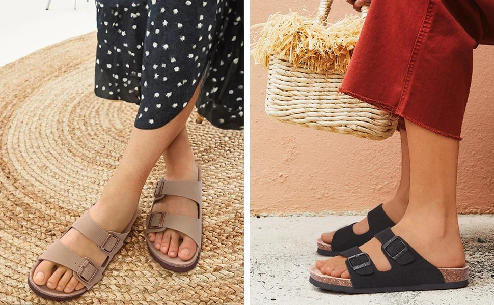 Cork Sole Slippers For Women Men Classic Suede Summer