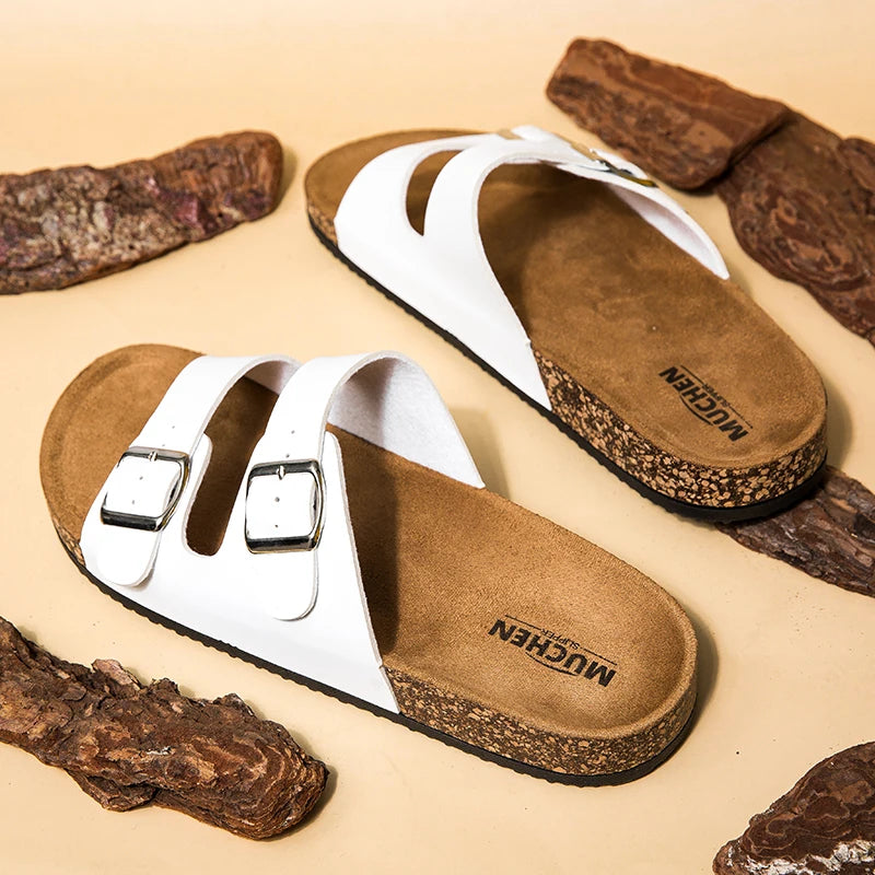 Retro Leather Cork Slides