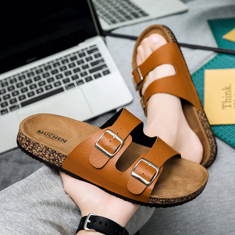 Retro Leather Cork Slides